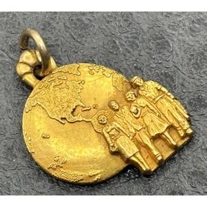 Vintage DBL Gold Filled World Globe Peace Charm Travel Pendant with Figures